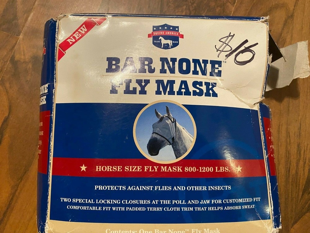 NEW BAR NONE HORSE SIZE 800-1200 LBS FLY MASK GRAY WITH BLACK FLEECE TRIM