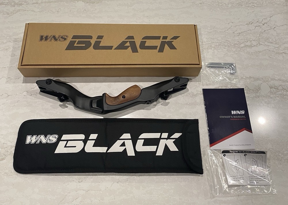 WNS Black Wolf 17” ILF Riser for recurve bow, Black, Wood Grip, Case, Box,Manual