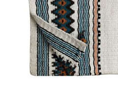 SADDLE BLANKET 36″ x 34″ Lightweight Wool Teal Orange Black Navajo Design