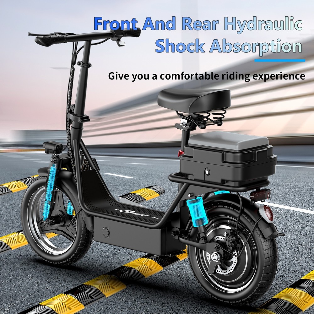Electric Scooter with Seat Peak 1500W Motor Up to 30MPH 45 Miles Range 14″