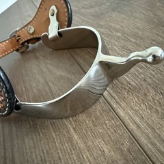 Short Shank Ball End Western Spurs w Copper Spotted Tooled Leather Straps