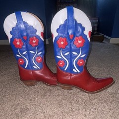 Dan Post Red White Blue Heart & Floral Design Western Cowboy Boots