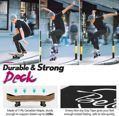 Skateboards for Beginners, 31 X 8 Inch Complete Skateboard for Kids Teens Adults