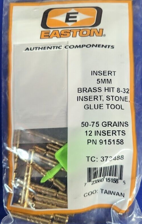 12- Easton HIT 5mm Axis/Full Metal Jacket Brass Arrow Insert Kit! 50-75 Grains