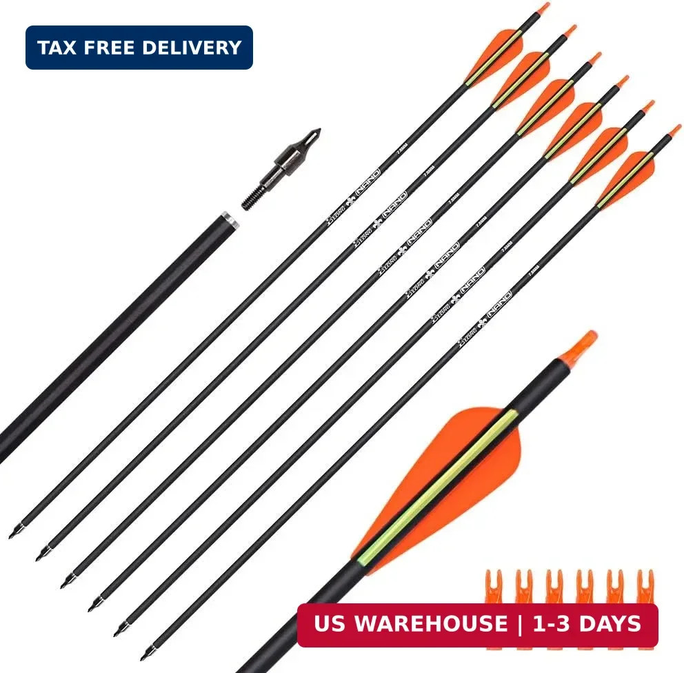 Carbon Arrow Hunting Arrows 26 28 30 Inch with 100 Grian Removable Tips for Comp