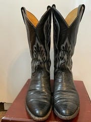 TONY LAMA COWBOY WESTERN BOOT LIZARD LOWER BLACK Sz. 8.5D Men Style 8539