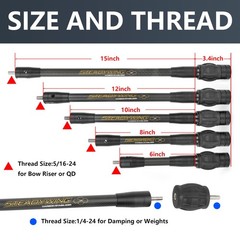 Archery Bow Stabilizer for Compound Bow, 3K Carbon Fiber 6″, 8″, 10″, 12″ Rod…