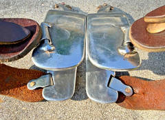 Western COWBOY COWGIRL Long Neck VINTAGE Rowel Spurs SIZE: Adult LEATHER STRAPS