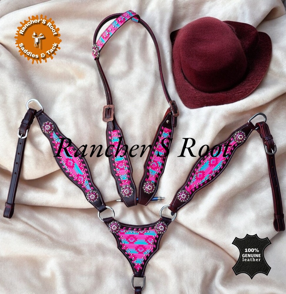 Western Leather Tack Set For Horse | Pink Aztec Gladiator Tack Set