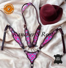 Western Leather Tack Set For Horse | Pink Aztec Gladiator Tack Set