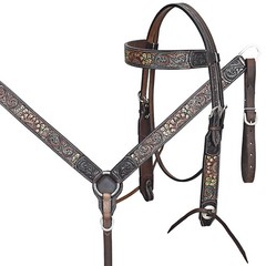 Western Headstall and Breast Collar Set HILASON Tooled Leather Horse Bridle Tack