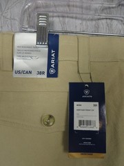 Ariat Heritage Front Zip Breeches 38R Tan Knee Patch Riding Pants Equestrian Men