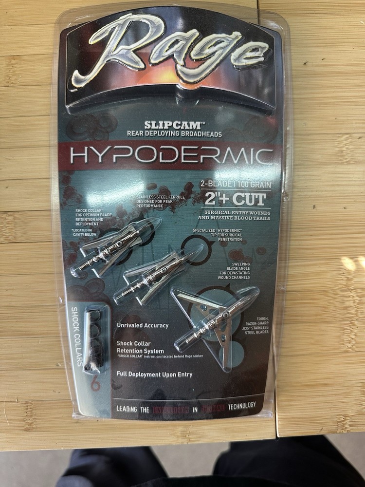 Rage R39100 Hypodermic 2 Blade 100 Grain Broad Heads – 3 Pack