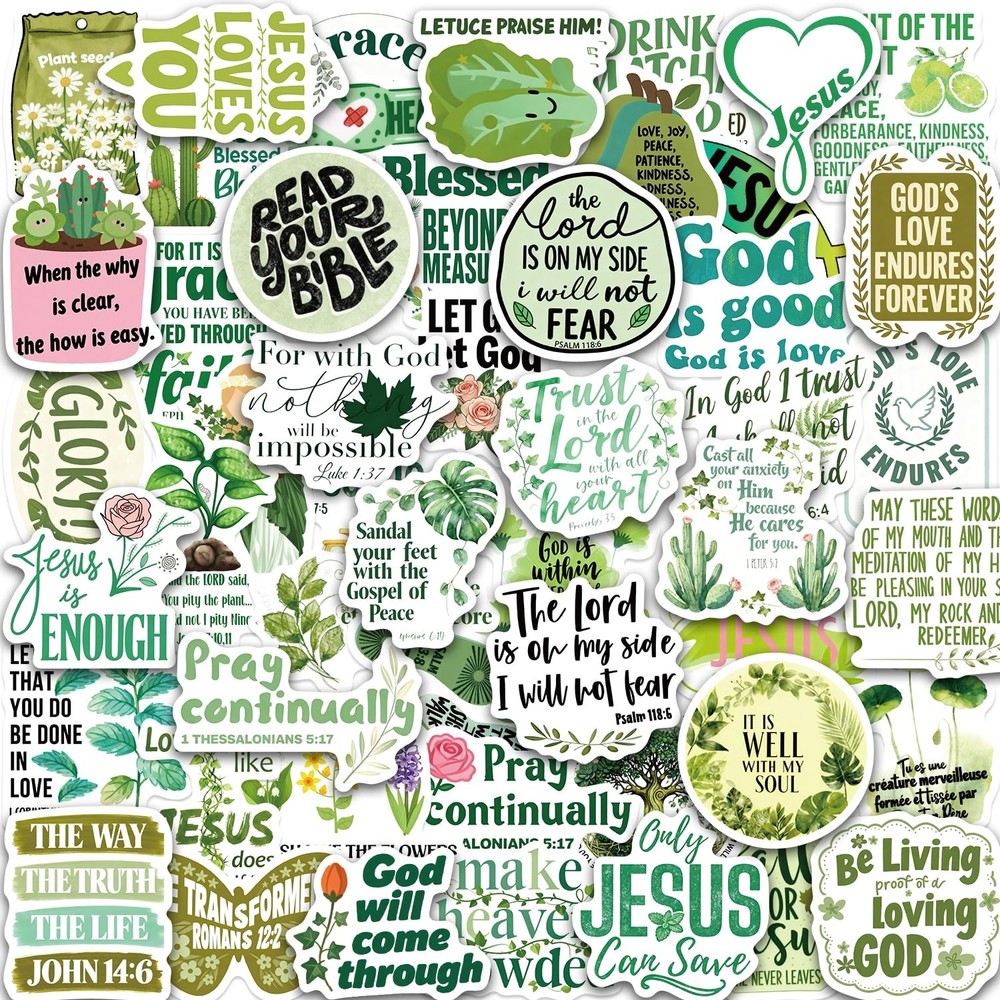 Bible Verse Stickers Jesus Inspirational Green Christian Stickers for Adults