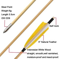 12X 32″ Archery Wooden Arrows 5″ Feather Field Tips Traditional Bow Longbow Hunt