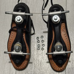RIEDELL 595 BLACK LEATHER ROLLER SKATES MENS SIZE 9 MEDIUM NO WHEELS SOLD AS-IS