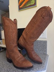 Dan Post Brown Tall Western Equestrian Cowboy Boots Leather Stitching