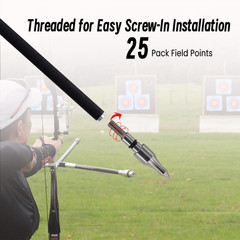 25Pcs 5/16″ Archery Field Points Screw-in Arrow Point 100 Grain Steel Field Tips