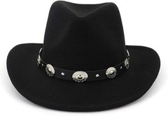 Western Cowboy, Cowgirl Hat, Silver Strap, Men Women Retro Wide Brim, Adjustable