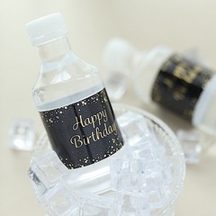 24 Black Gold Happy Birthday Stickers Party Water Bottle Labels Party Events