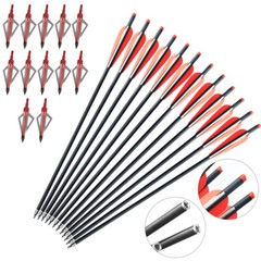 12Pcs 20» Archery Carbon Crossbow Bolt Arrows+12Pcs 100Grain Broadheads Hunting