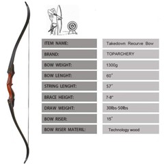 60″ Hunting Archery Takedown Recurve Bow 30-50lb Arrows Wooden Traditional Bow