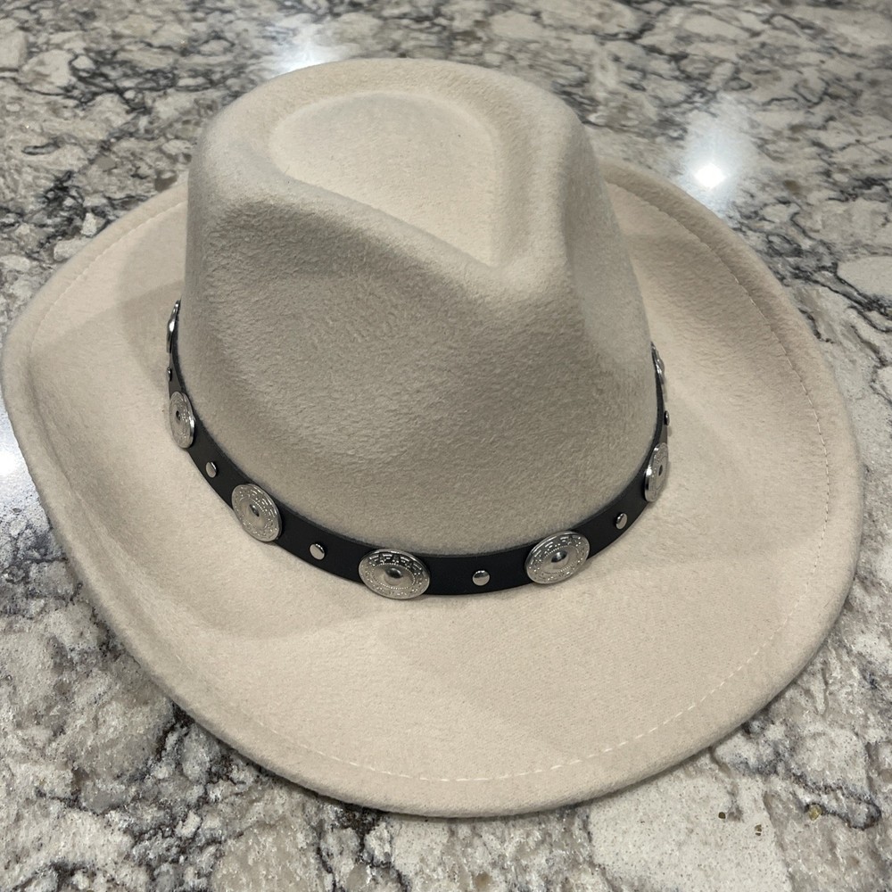Ivory Western Hat with Silver Concho Band,Polyester Cotton blend, adjustable
