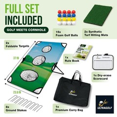 UltraGolf 2-in-1 Golf Cornhole Chipping Game 23 inches x 37″, Green and black