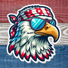 2″ Bald Eagle Wearing Sunglasses Sticker, Decal, Bandana, Summer Vibes, America