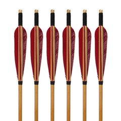 12Pcs 33″ Wooden Arrow LongBow Hunting Red Lightning Turkey Feather Fletching