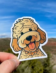 2” Happy Golden Doodle Sticker, dog, puppy, gift, birthday, doodle lover, happy