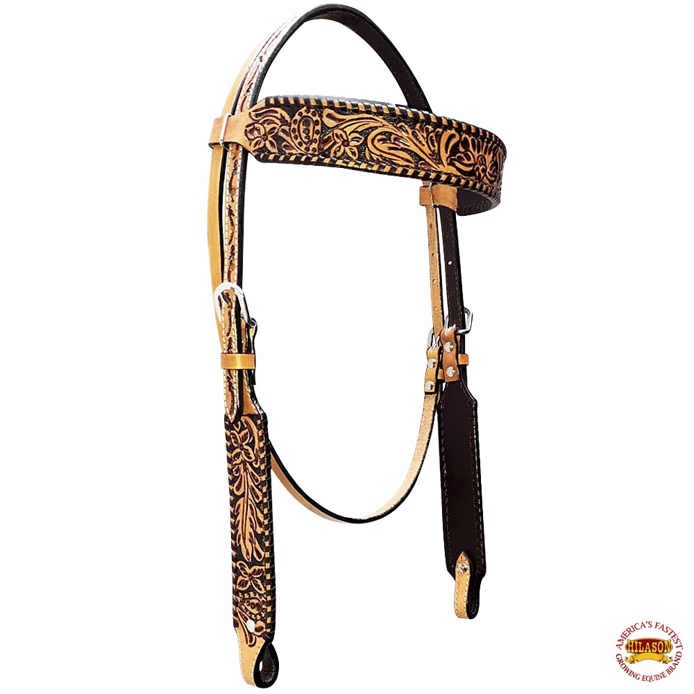 84RK Hilason Western Horse Floral Hand Carved American Leather Headstall