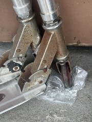 Pair of Vintage Razor Aluminum Kick Scooters Folding Silver Kick Scooters