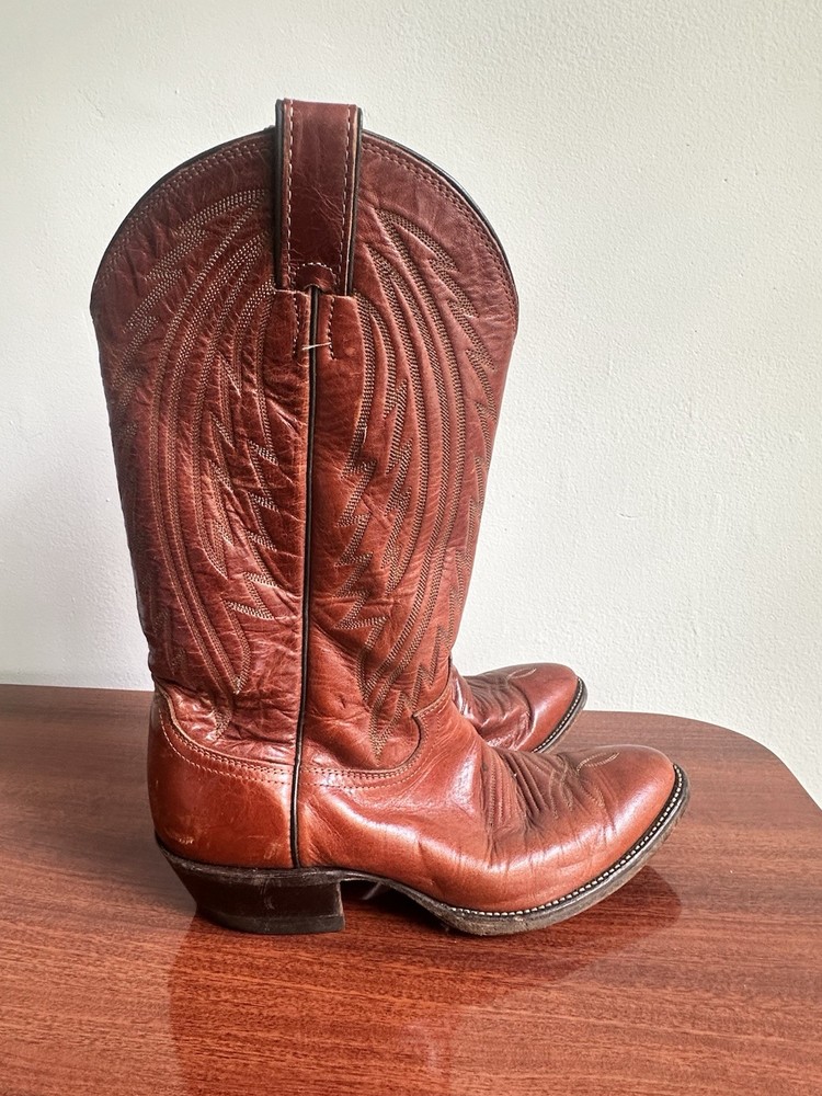 Justin 2301 Brown Leather Western Cowboy Equestrian Boots Made in USA Size 8.5D