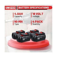VANTTECH 4Pack 4.8Ah PC18B 18 Volt Replacement for Porter Cable 18V Battery N…