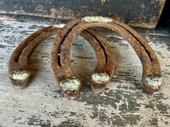 Hand-Forged Pair of 2 Studded Cast Iron Lucky Draft Horseshoes-Farmhouse Decor