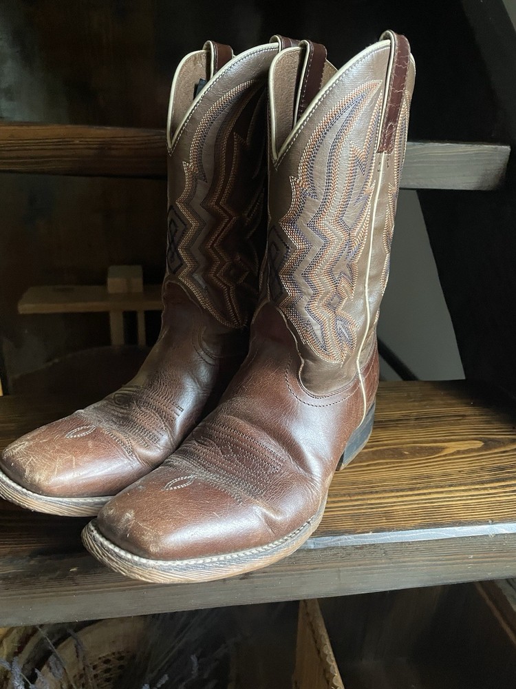 Nocona Boots Men’s Brown Leather Western Cowboy Boots Stitched Shaft 8.5D