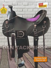 Western Barrel Leather Horse Black Color Saddle with Tack Set Free shipping