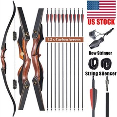 Archery Traditional Hunting 60″ Takedown Recurve Bow Set Wooden Longbow 30-50lbs