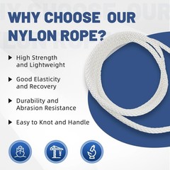 Strong 100 Ft White Nylon Rope – 1/8 Inch, Perfect for Crafts, Camping, and More