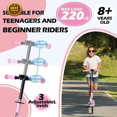Foldable Kick Scooter for Kids Teens Adults Adjustable Big Wheel Rear Brake