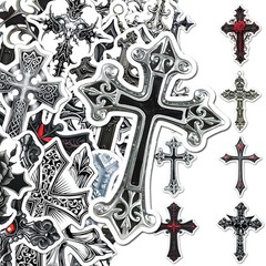 25Pcs Random Gothic Faith Cross Dark Retro Religious Decals Waterproof Stickers