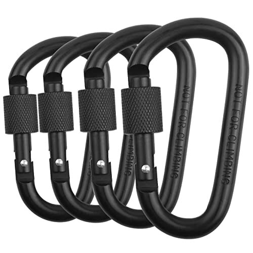 Locking Carabiner Clip, Caribeaner Clips Black D Ring Spring Snap Key 4Pack