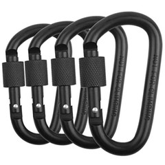 Locking Carabiner Clip, Caribeaner Clips Black D Ring Spring Snap Key 4Pack