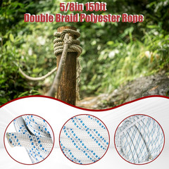 5/8In Rope 150Ft 11250 Lbs Double Braid Polyester Pulling Rope Bull Rope for Pul