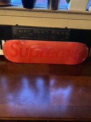 Supreme Tonal Box Logo Skateboard Red SS23 In Hand.