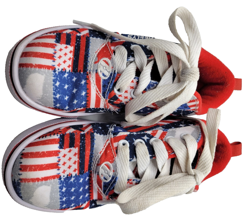 HEELYS Kids Unisex Size 13 USA VGC Red White Blue American Theme Roller Shoes