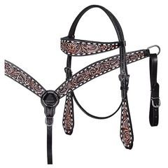 Western Headstall and Breast Collar Set HILASON Tooled Leather Horse Bridle Tack