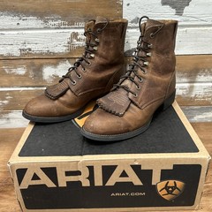 Ariat Heritage Lacer II Distressed Brown Leather Boots Size 8 Roper Toe W/Kiltie