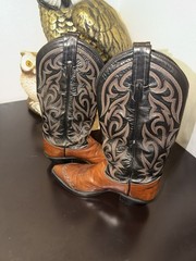 Tony Lama Western Cowboy Boots Black Brown Embroidered Style 1035L67